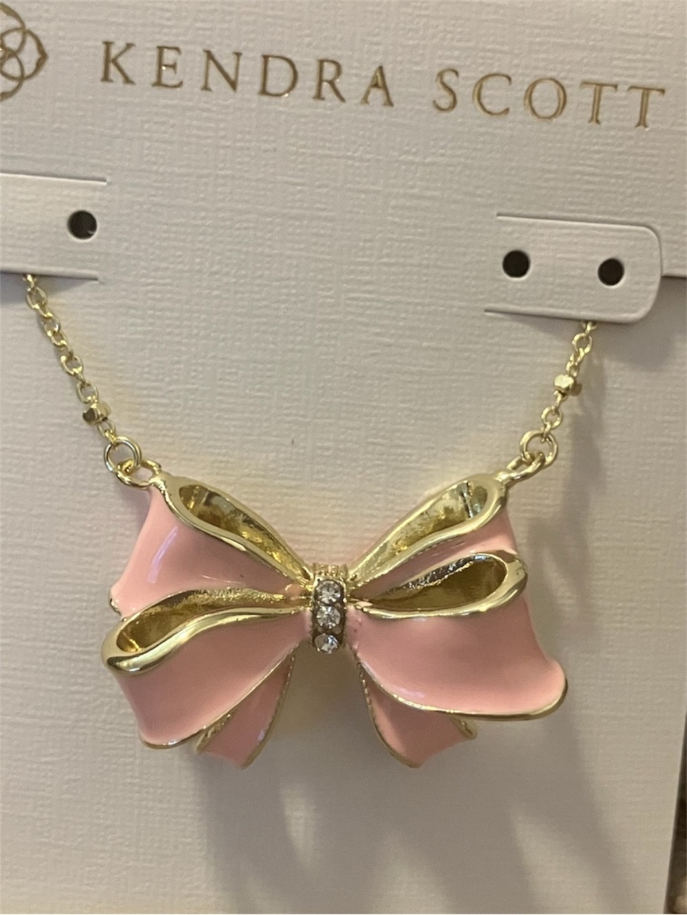 Kendra Scott Pink Enamel Bow Necklace with Gold Accents